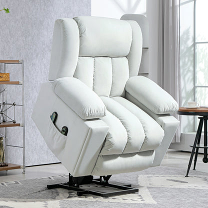 Power Lift Recliner Chair with Vibration Massage and Heat, Electric Lift Chair, Overstuffed Fabric Riser and Reclining Armchair - Light Grey