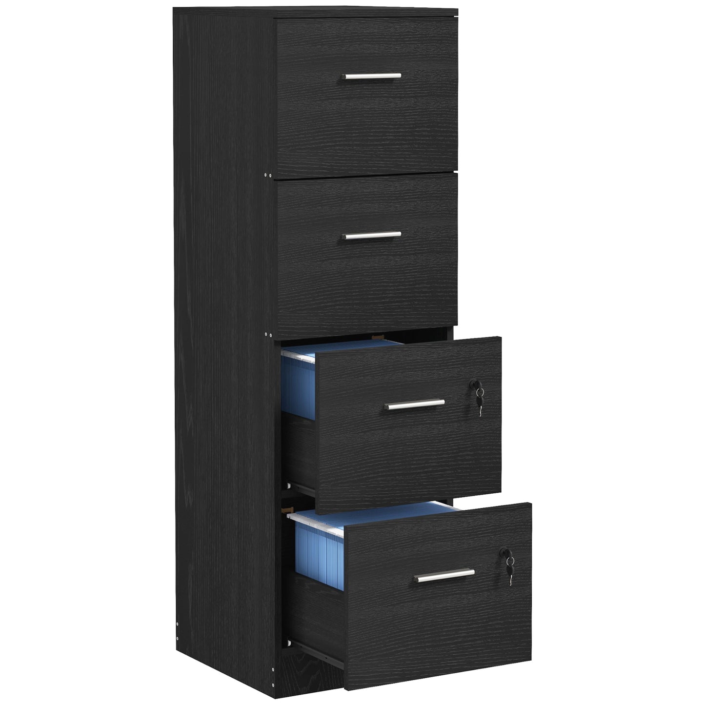 Four-Drawer Lockable Filing Cabinet - Black / White Ash Wood Effect