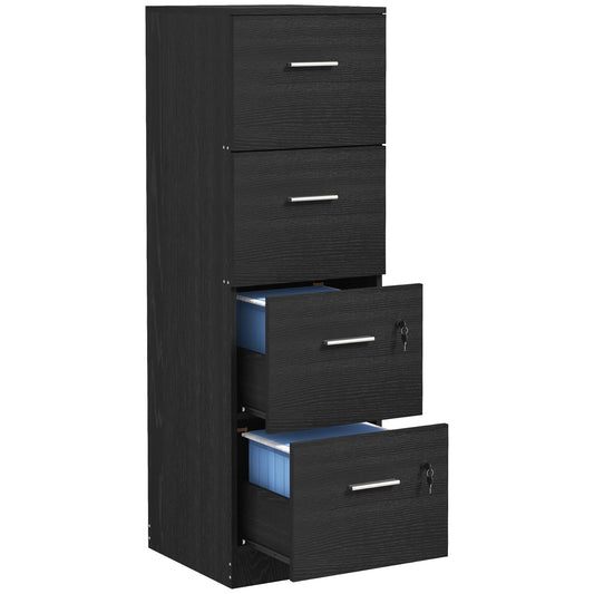 Four-Drawer Lockable Filing Cabinet - Black / White Ash Wood Effect