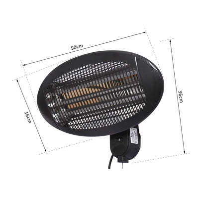 Outdoor Living Garden 2kw Wall Mounted Electric Heating Infrared Patio Heater Warmer Aluminium Tilt Angle Waterproof