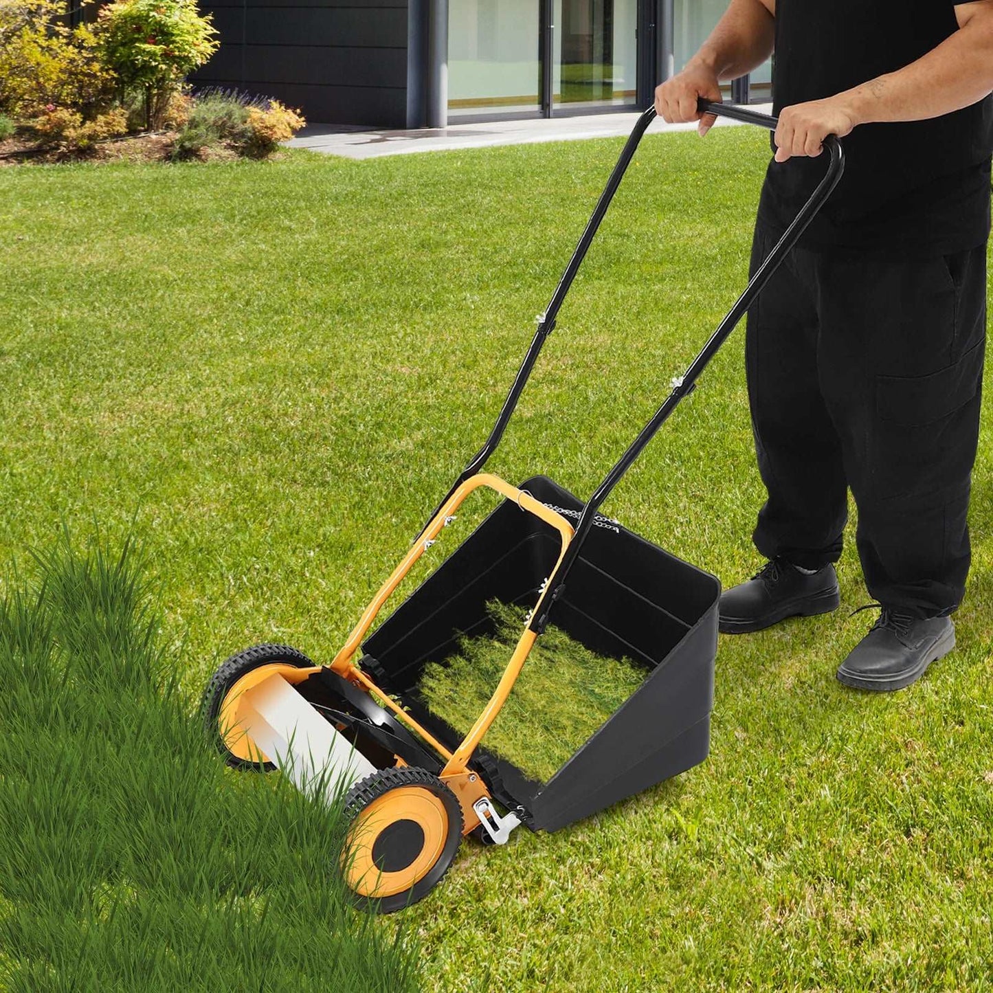 14" Retro Style Manual Wheeled Hand Push Lawn Mower Grass Cutter