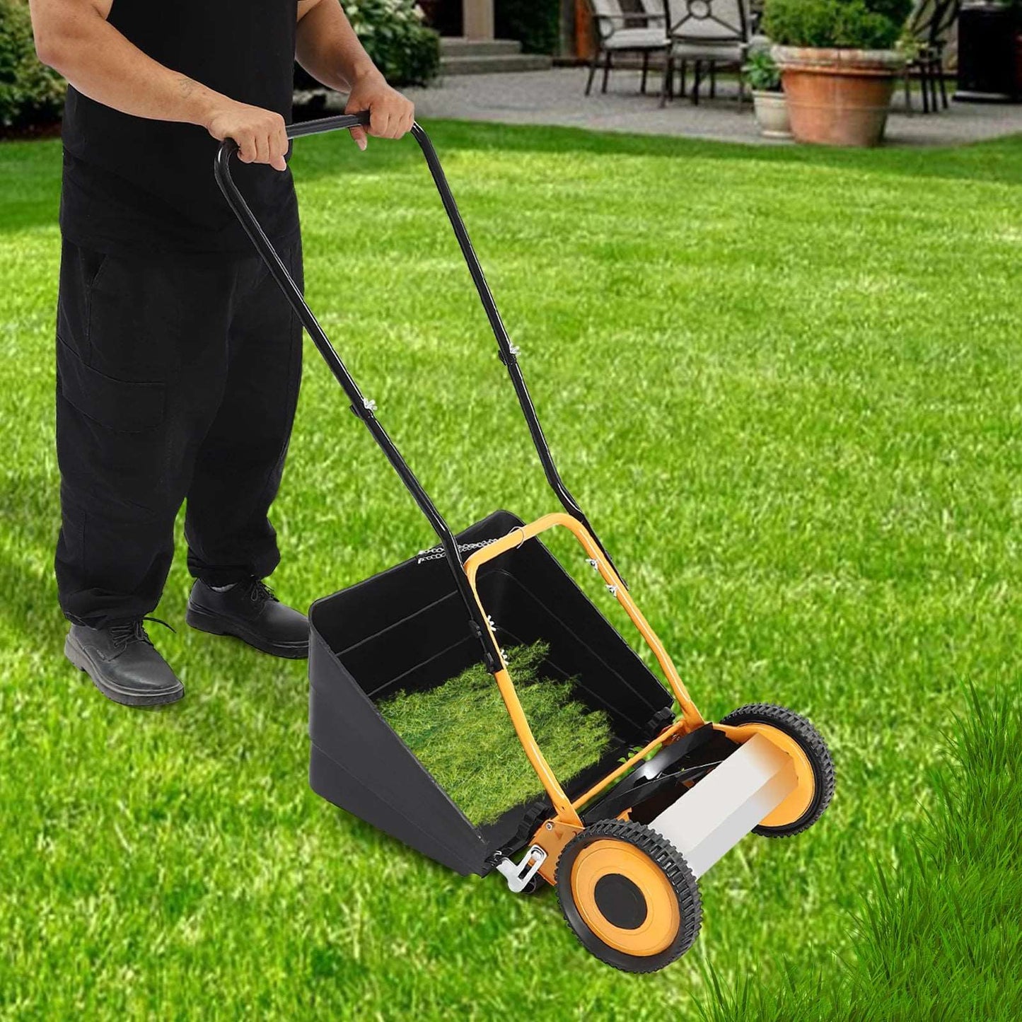 14" Retro Style Manual Wheeled Hand Push Lawn Mower Grass Cutter