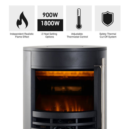 HOMCOM Freestanding Electric Fireplace Indoor Heater Glass View Log Wood LED Burning Effect Flame Stove with Thermostat Control, 1000W/2000W-Black