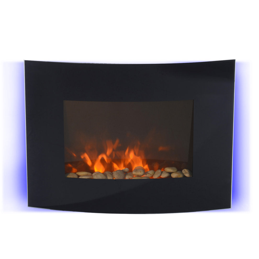 LED Curved Glass Electric Wall Mounted Heater Fire Place, 900/1800W