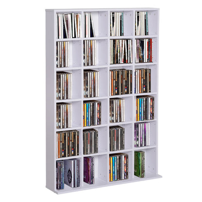 480 CD / 312 DVD Storage Shelf Rack Media Storage Unit Shelves Racks Wooden Bookcase Display Unit with 4 Adjustable Shelves White