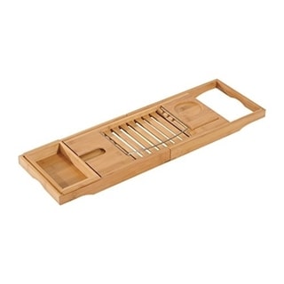 Natural Extendable Bathtub Caddy Tray Bamboo Bath Tub Storage Rack Shelf Holder Bathroom