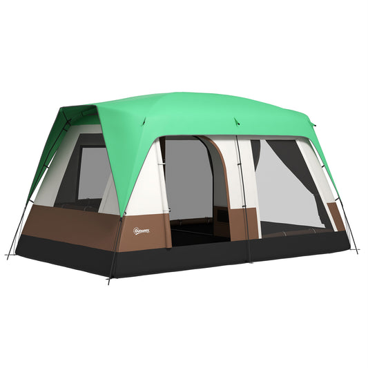 Outsunny Seven-Man Camping Tent, with Small Rainfly and Accessories - Green