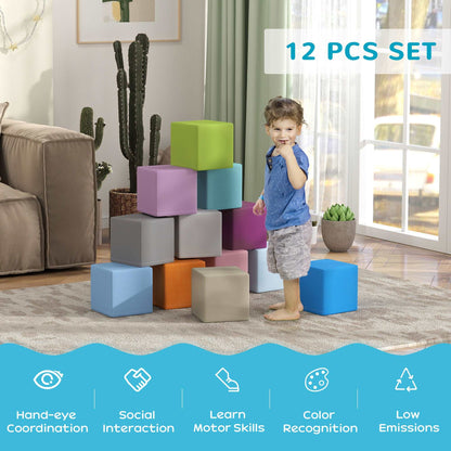 12 Piece Soft Play Blocks, Soft Foam Toy, Building and Stacking Blocks for Kids, Multicoloured