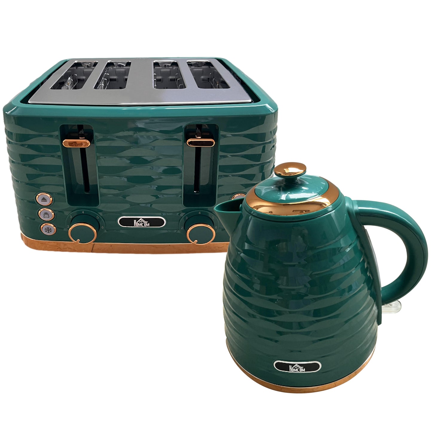 Kettle and Toaster Set, 1.7L 3000W Fast Boil Jug Kettle with Auto Shut Off, 4 Slice Toaster with 7 Level Browning Controls & Crumb Tray, Green