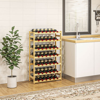 Pine Wood 42-Bottle Wooden Wine Rack - Natural Finish