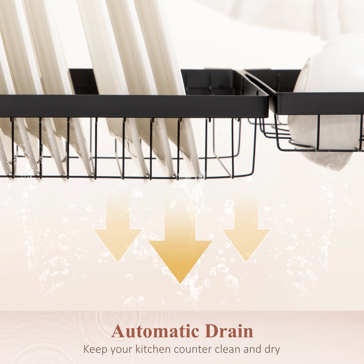 65cm Over The Sink Dish Drainer Rack, 2 Tier Dish Rack for Kitchen Counter, Space Saving Dish Drying Rack, Black