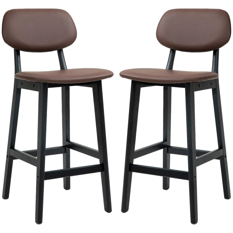 Bar Stools Set of 2, Modern Breakfast Bar Chairs, Faux Leather Upholstered Kitchen Stools with Backs and Wood Legs