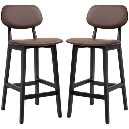 Bar Stools Set of 2, Modern Breakfast Bar Chairs, Faux Leather Upholstered Kitchen Stools with Backs and Wood Legs