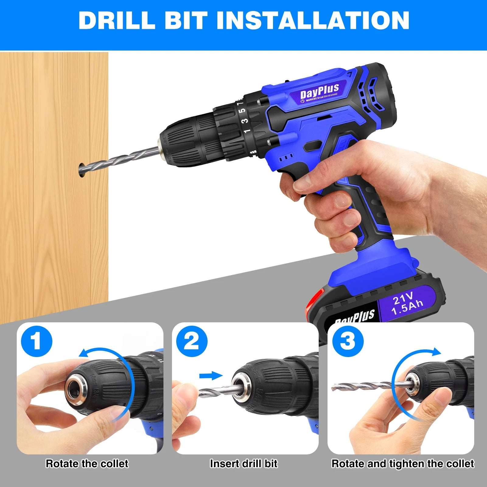 21V Cordless Power Drill with 2 Batteries, Handheld Electric Screwdriver Drill Set,45Nm 25+1 Torque Setting, 2-Speed Drill, 3/8"