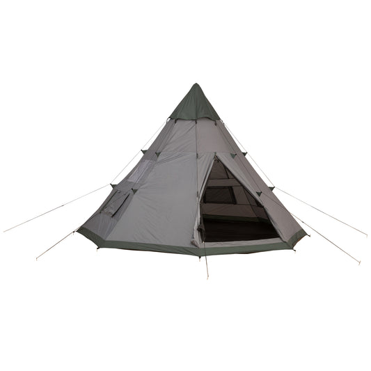 Outsunny 6 Men Teepee Tent Camping Family Tent W/ Mesh Windows Zipped Door Carry Bag Outdoors