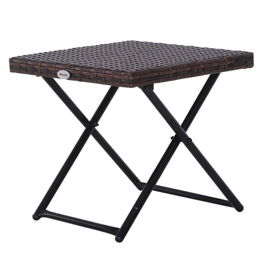 Outdoor Small Folding Square Rattan Coffee Bistro Wicker Weave Side Table - Brown