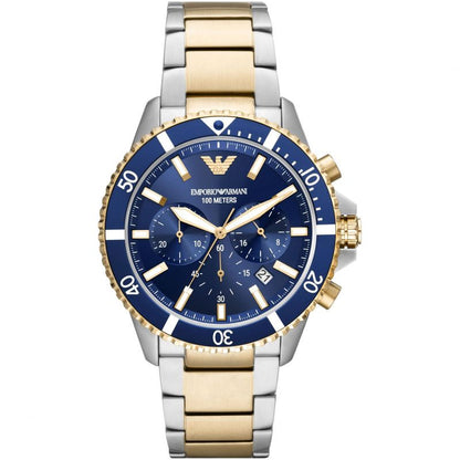 Emporio Armani Diver Mens Multicolour Watch AR11362 - Silver & Gold Stainless Steel - One Size