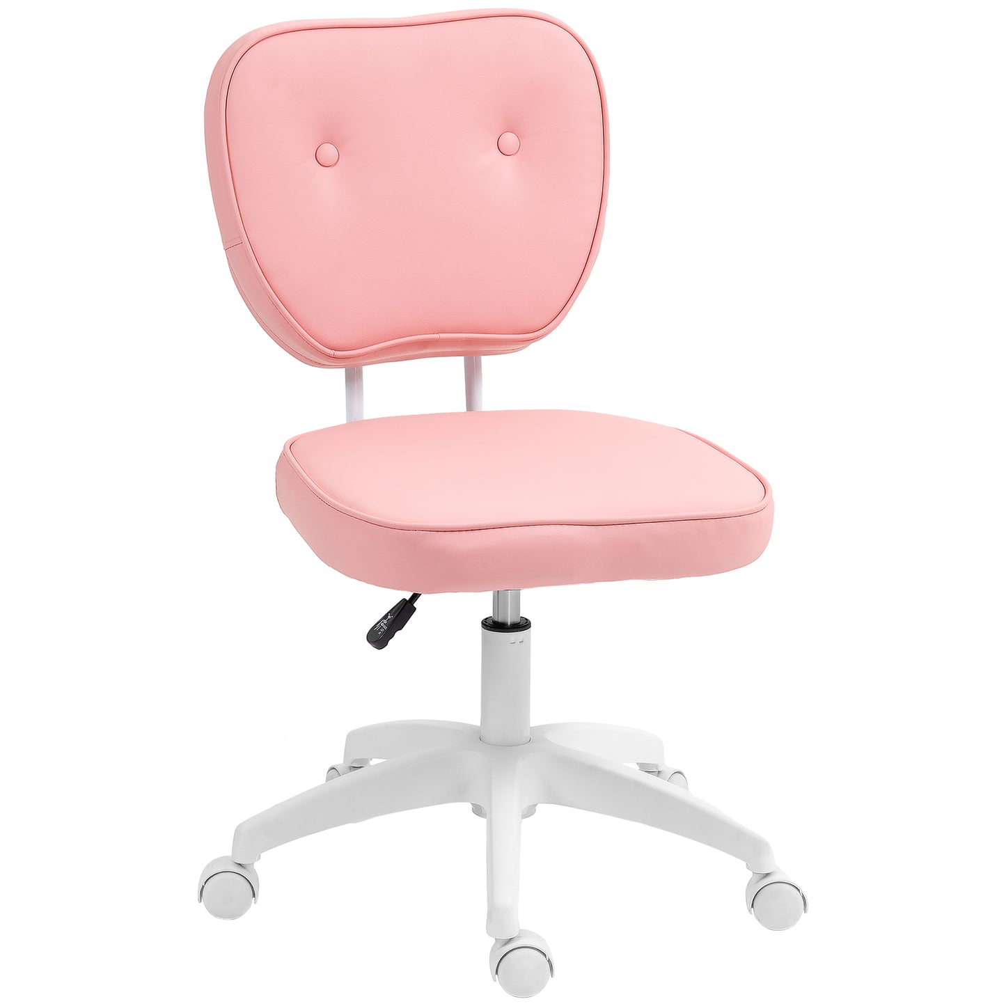 Vinsetto Vanity Office Chair, PU Leather Computer Chair for Home, with Adjustable Height, Armless, Swivel Wheels, Pink