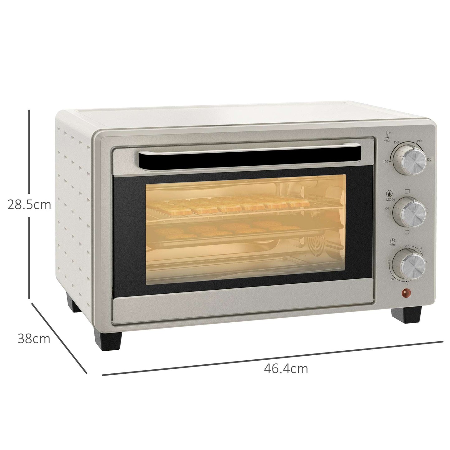 1400W Mini Oven, 21L Countertop Electric Grill, Toaster Oven with Adjustable Temperature, Timer, Baking Tray and Wire Rack - Cream