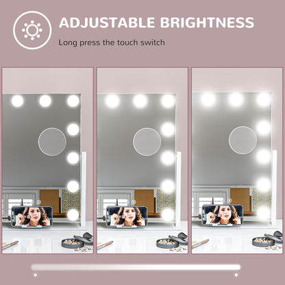 Hollywood Vanity Makeup Mirror W/ Lights, 37x46 cm Lighted, 3 Colour, 12 LED Bulbs, 10X Magnifying, USB Charging Port, Phone Holder, 360° Rotation