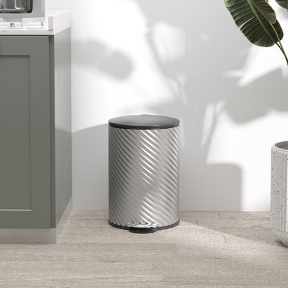 20 Litre Kitchen Bin, Stainless Steel Pedal Bin with Soft-close Lid, Fingerprint Proof Cylindrical Rubbish Bin with Foot Pedal,  Removable Bucket, Silver