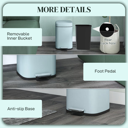 12 Litre Pedal Bin, Fingerprint Proof Kitchen Bin with Soft-close Lid, Metal Rubbish Bin with Foot Pedal and Removable Inner Bucket, Light Green