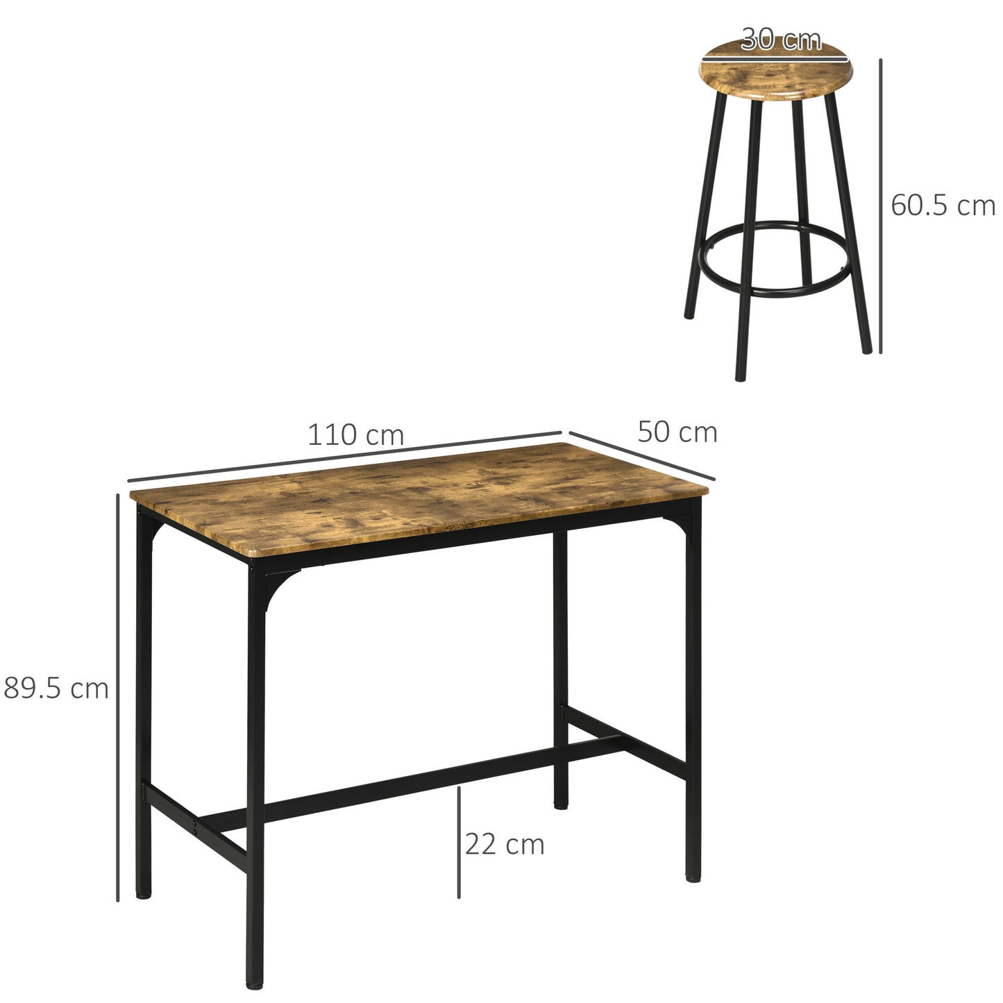 Five-Piece Industrial-Style Breakfast Bar Table Set - Brown/Black