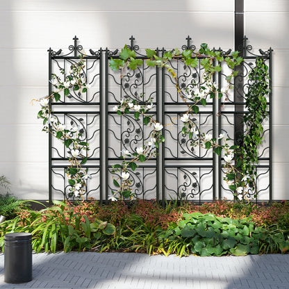 Set Of 2 Tall Thick Metal Garden Trellis Bird Leaf Grid Design Panel Climbing Plants Support