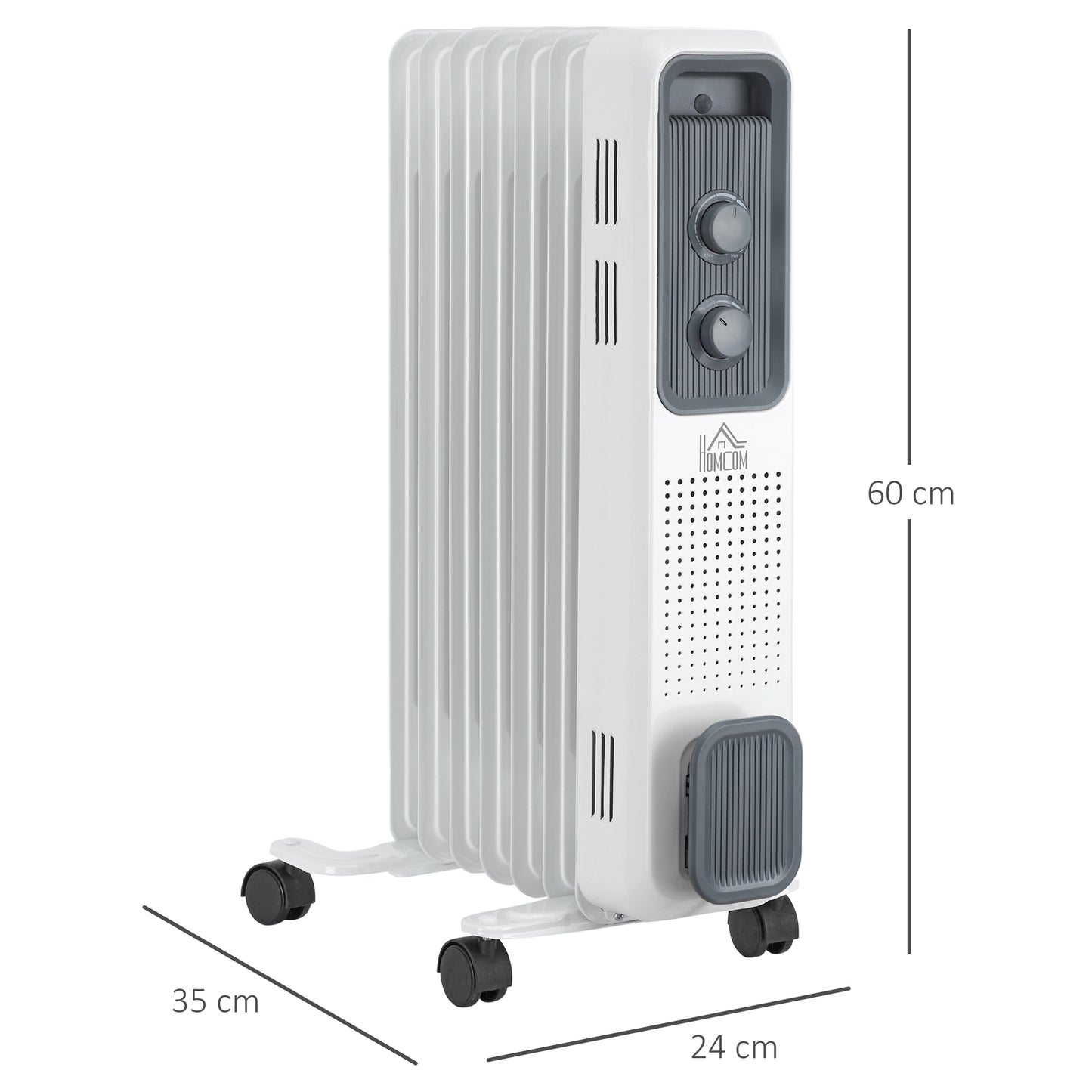 Oil Filled Radiator, Portable Electric Heater With Three Modes Adjustable Thermostat Safety Switch / White 1630W