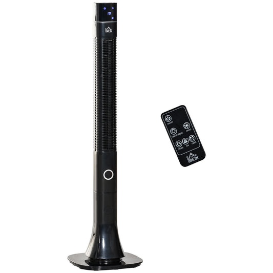 HOMCOM Anion Tower Fan Cooling for Bedroom with 3 Speed, 12h Timer, Oscillating, LED Display, Remote Controller, Black