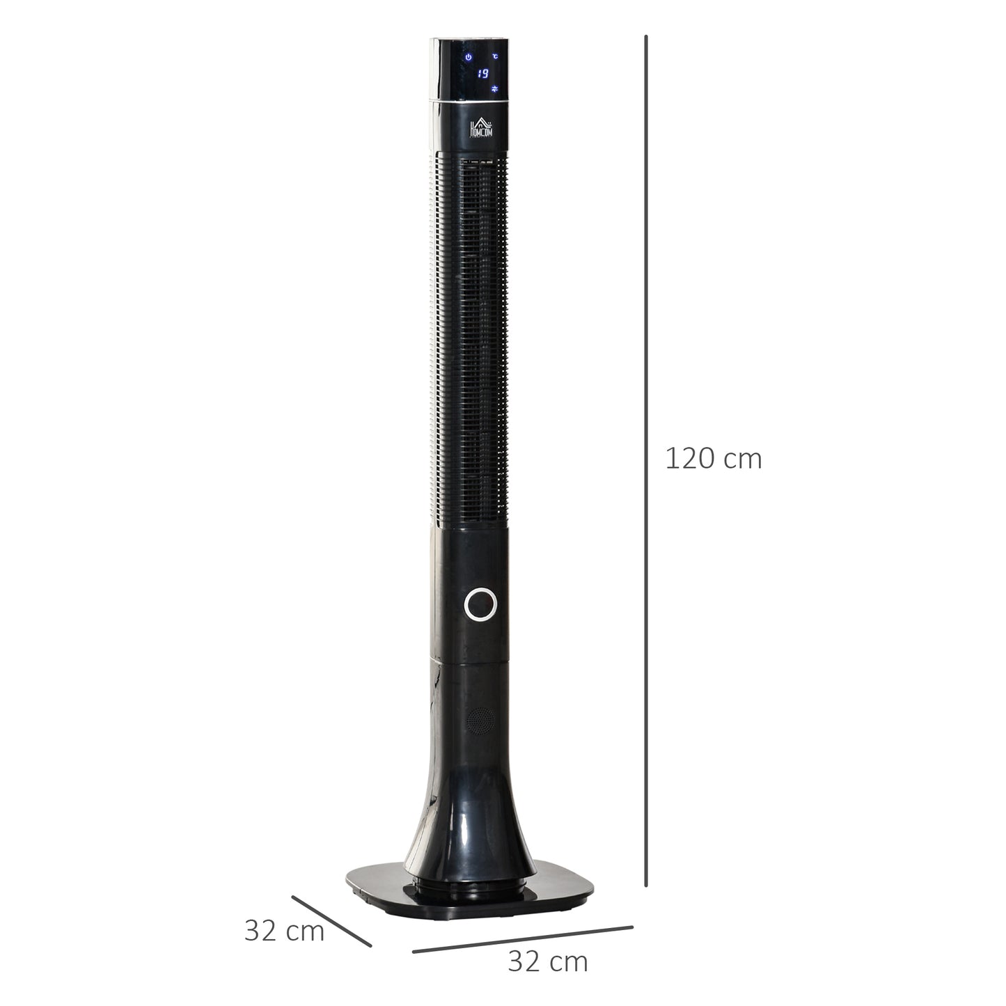 HOMCOM Anion Tower Fan Cooling for Bedroom with 3 Speed, 12h Timer, Oscillating, LED Display, Remote Controller, Black