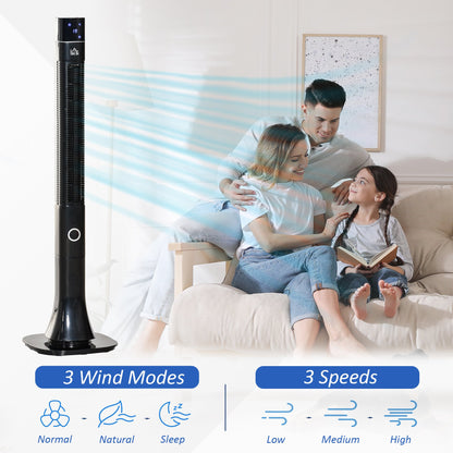 HOMCOM Anion Tower Fan Cooling for Bedroom with 3 Speed, 12h Timer, Oscillating, LED Display, Remote Controller, Black