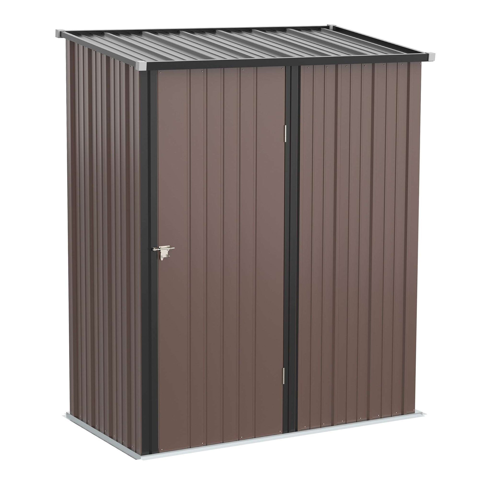 Outdoor 5 X 3 Ft Metal Garden Storage Shed Patio Corrugated Steel Roofed Tool Shed with Single Lockable Door, Brown