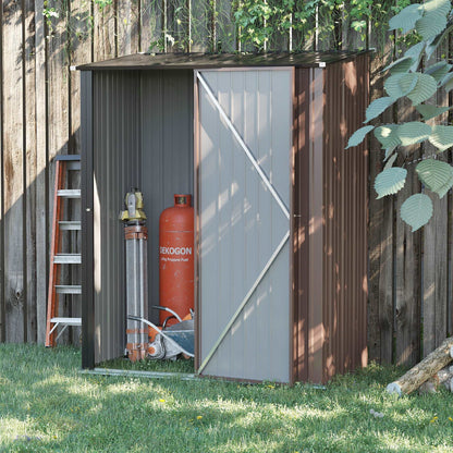 Outdoor 5 X 3 Ft Metal Garden Storage Shed Patio Corrugated Steel Roofed Tool Shed with Single Lockable Door, Brown