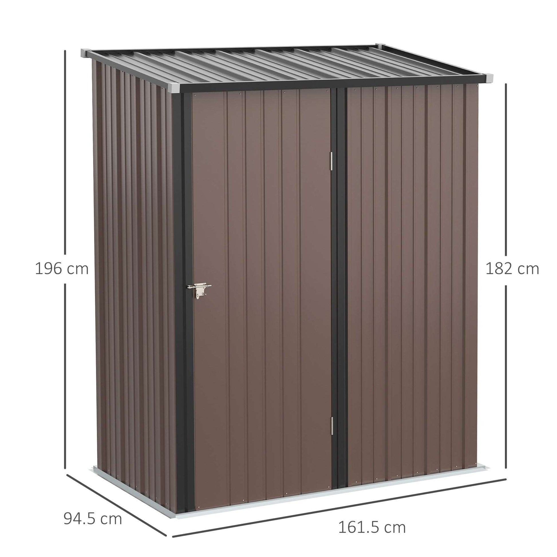 Outdoor 5 X 3 Ft Metal Garden Storage Shed Patio Corrugated Steel Roofed Tool Shed with Single Lockable Door, Brown