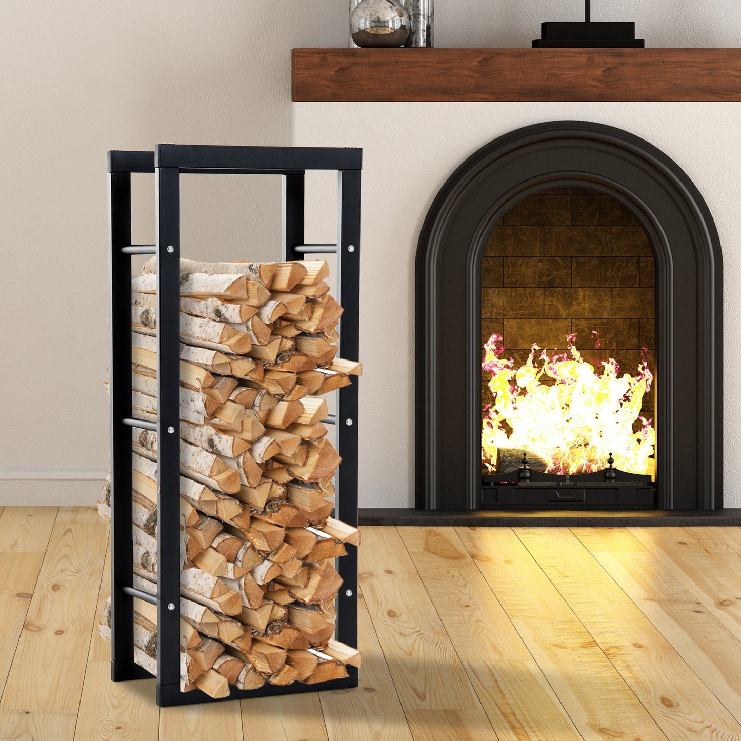 Metal Rust-Resistant Firewood Log Rack Holder Storage Organiser Black