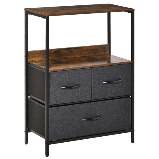 Chest Of Drawers Bedroom Unit Storage Cabinet With 3 Fabric Bins For Living Room And Entryway, Black