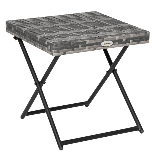 Small Folding Square Rattan Bistro Wicker Weave Side Table 40H X 40L X 40Wcm Grey