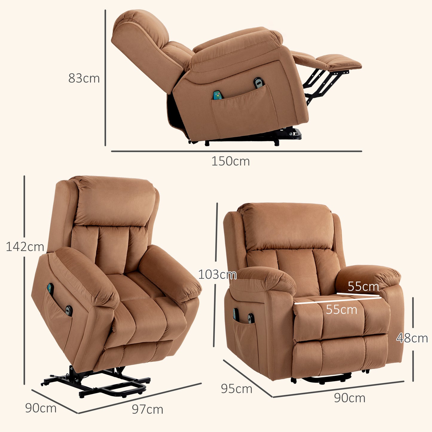 Power Lift Riser and Recliner Chair with Vibration Massage, Heat, Side Pocket