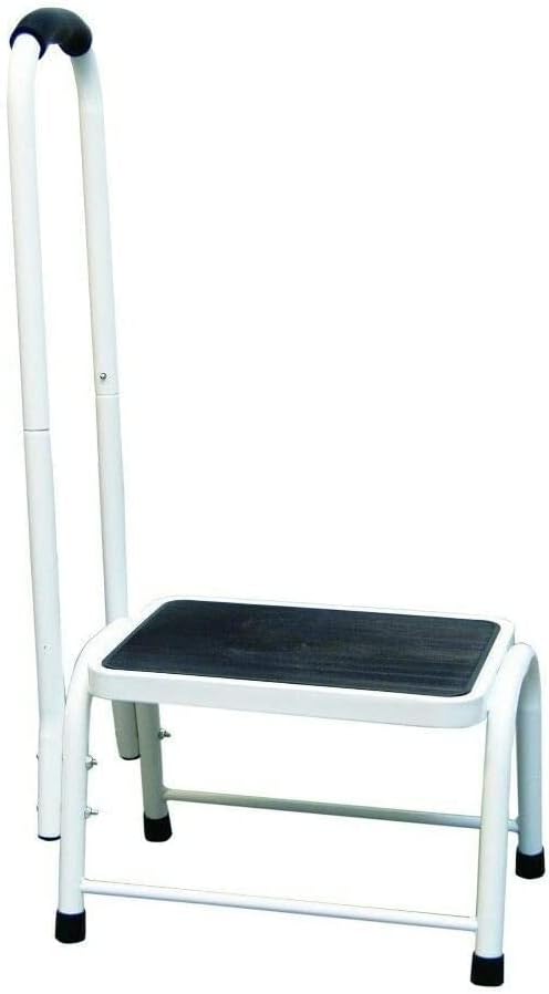 Non Slip Long Handled Support Rail Step Stool With Extra Wide Rubber Hand Safety Grip