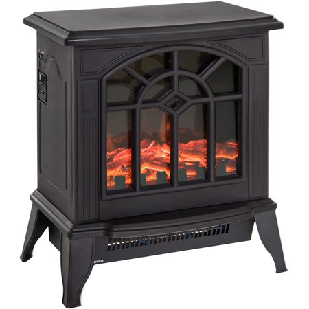 Flame Effect Freestanding Electric Fireplace Heater Black Stove w/ LED Flame Effect 900W/1800W-Black