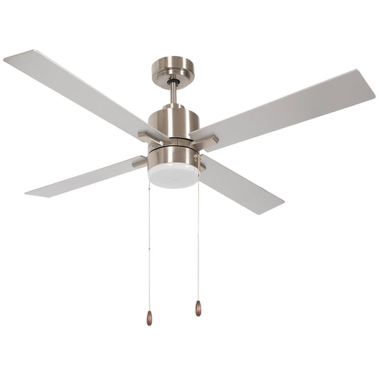 Ceiling Fan with LED Light, Flush Mount Ceiling Fan Lights with Reversible Blades, Pull-chain, Silver and Natural Tone