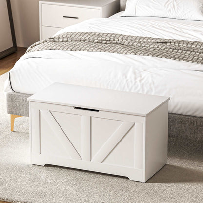 100L Home Storage Box, with Safety Hinges - White Wood-Effect