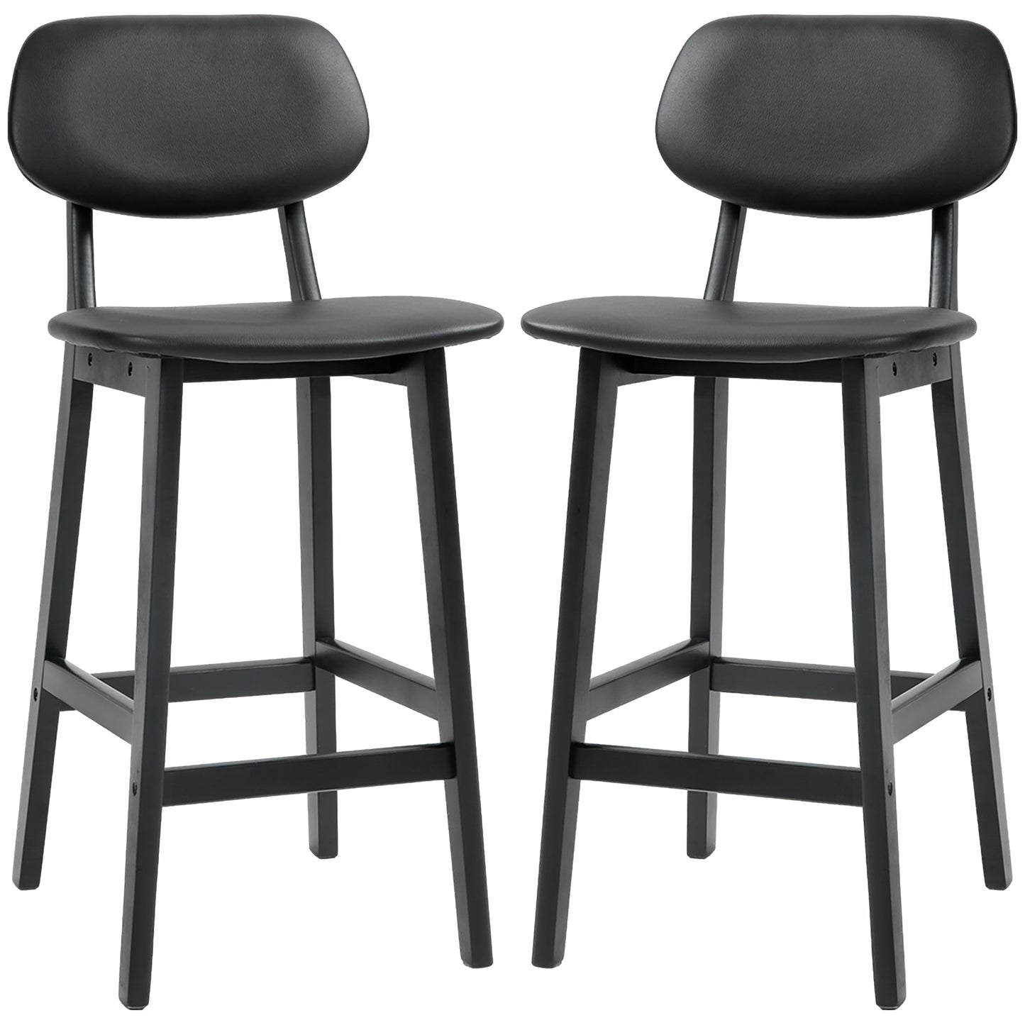 Bar Stools Set of 2, Modern Breakfast Bar Chairs, Faux Leather Upholstered Kitchen Stools with Backs and Wood Legs