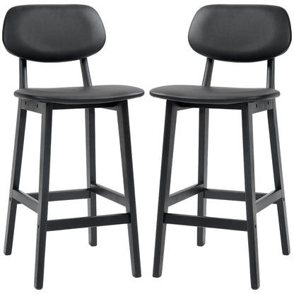 Bar Stools Set of 2, Modern Breakfast Bar Chairs, Faux Leather Upholstered Kitchen Stools with Backs and Wood Legs