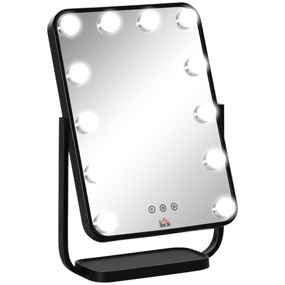 Hollywood Makeup Mirror with LED Lights, Tabletop Vanity Mirror with 12 Dimmable LED Bulbs, Memory Function and Metal Frame, Black