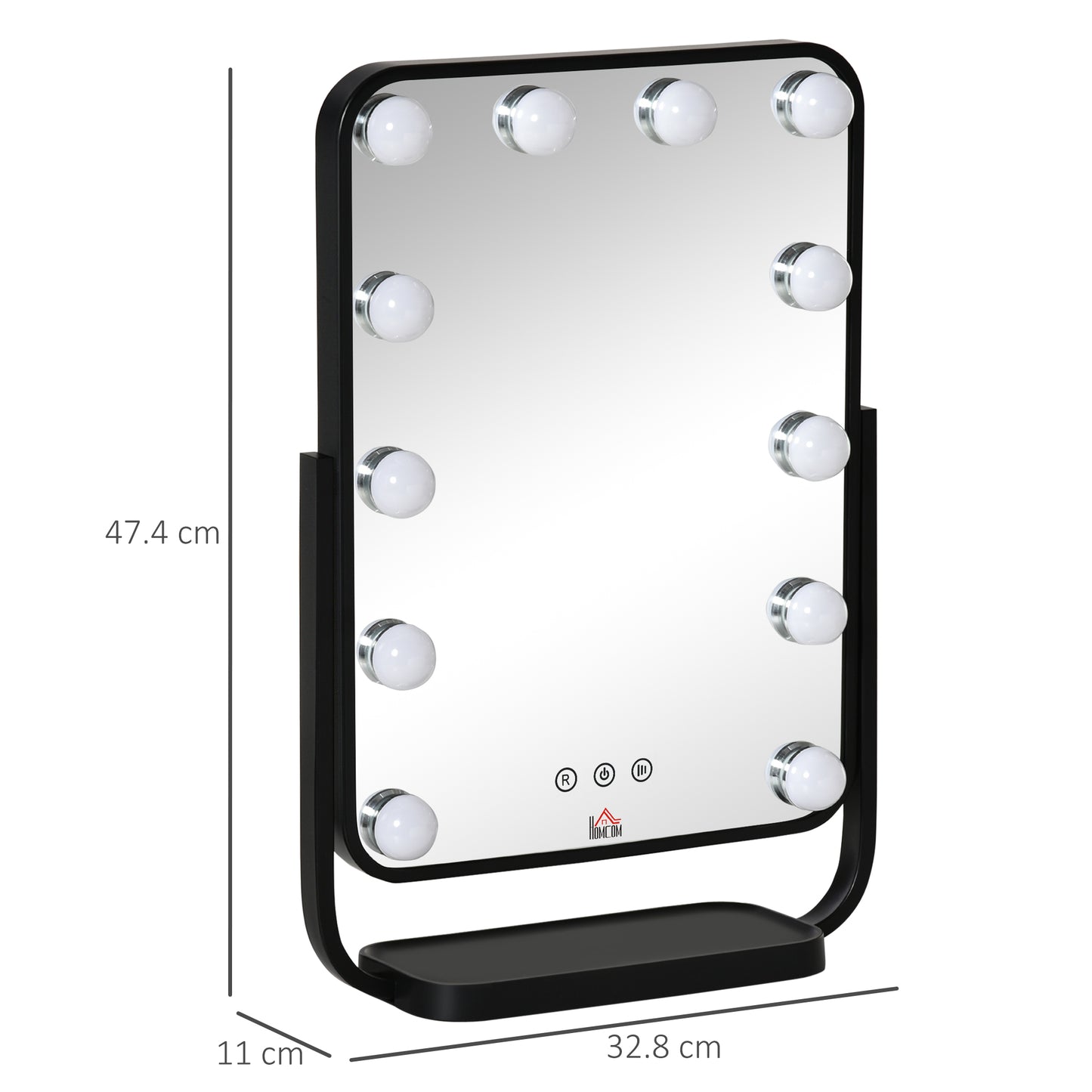 Hollywood Makeup Mirror with LED Lights, Tabletop Vanity Mirror with 12 Dimmable LED Bulbs, Memory Function and Metal Frame, Black