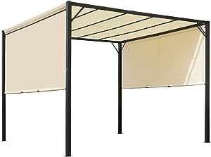 3 X 3 Meters Pergola with Retractable Sides, Garden Gazebo / Adjustable Sun Shade Canopy and Steel Frame, Cream