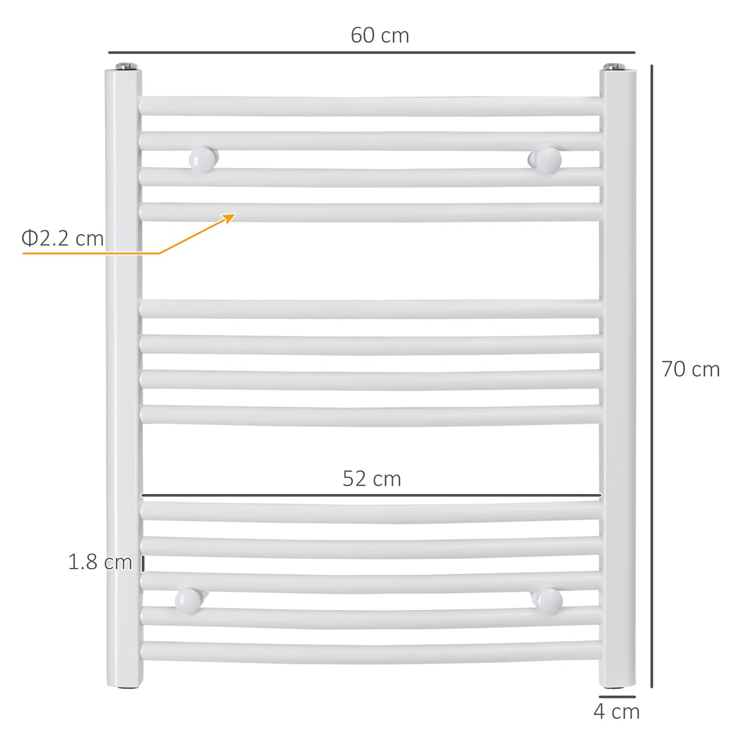 Straight Heated Towel Rail, Hydronic Bathroom Ladder Radiator Towel Warmer For Central Heating 600mm x 700mm, White