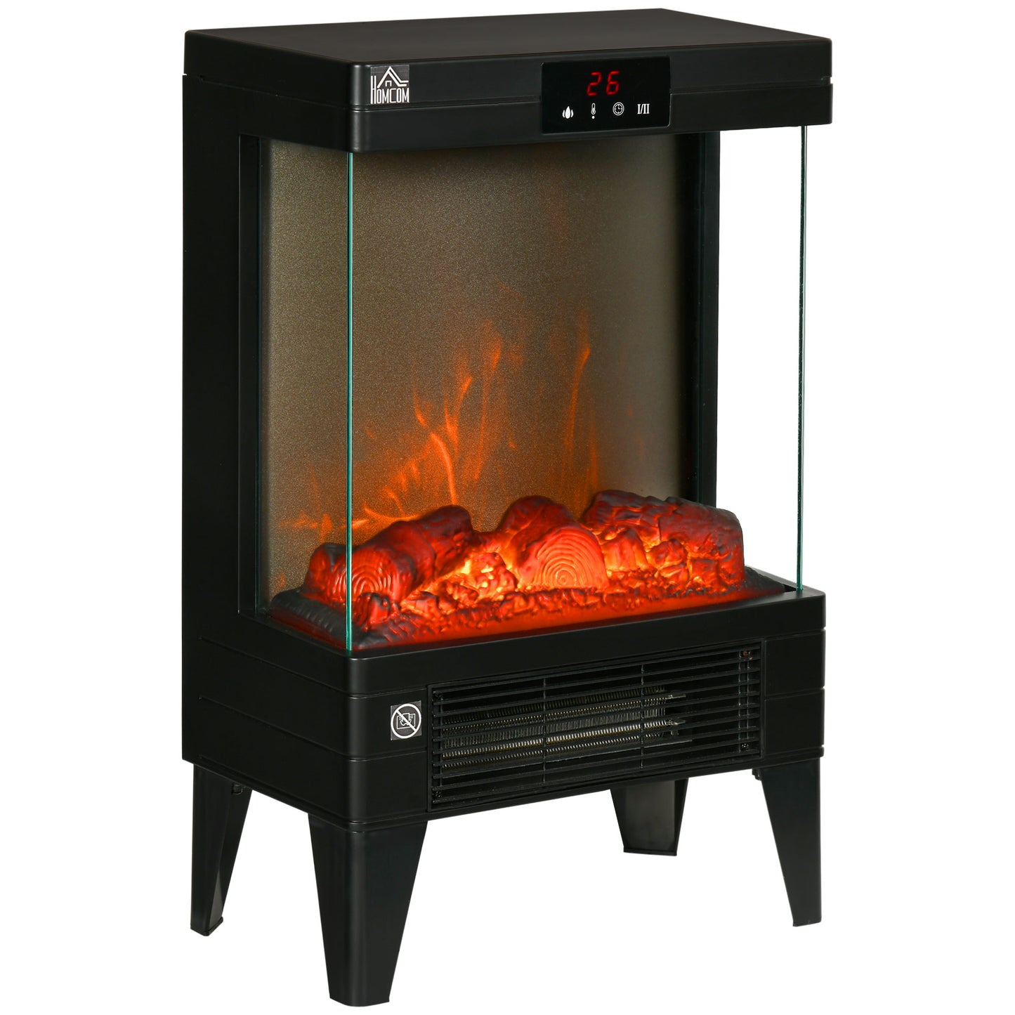 Electric Fireplace Heater Freestanding 750W/1500W With LED Screen Remote Included Quiet Heater Indoor Use Black